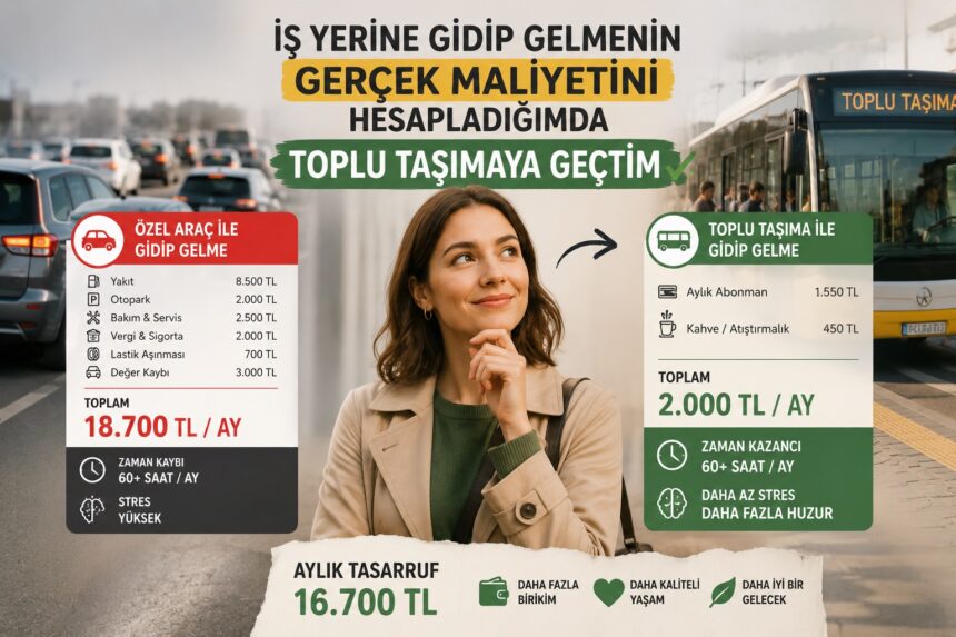İş yerine gidip gelmenin gerçek maliyetini hesapladığımda toplu taşımaya geçtim